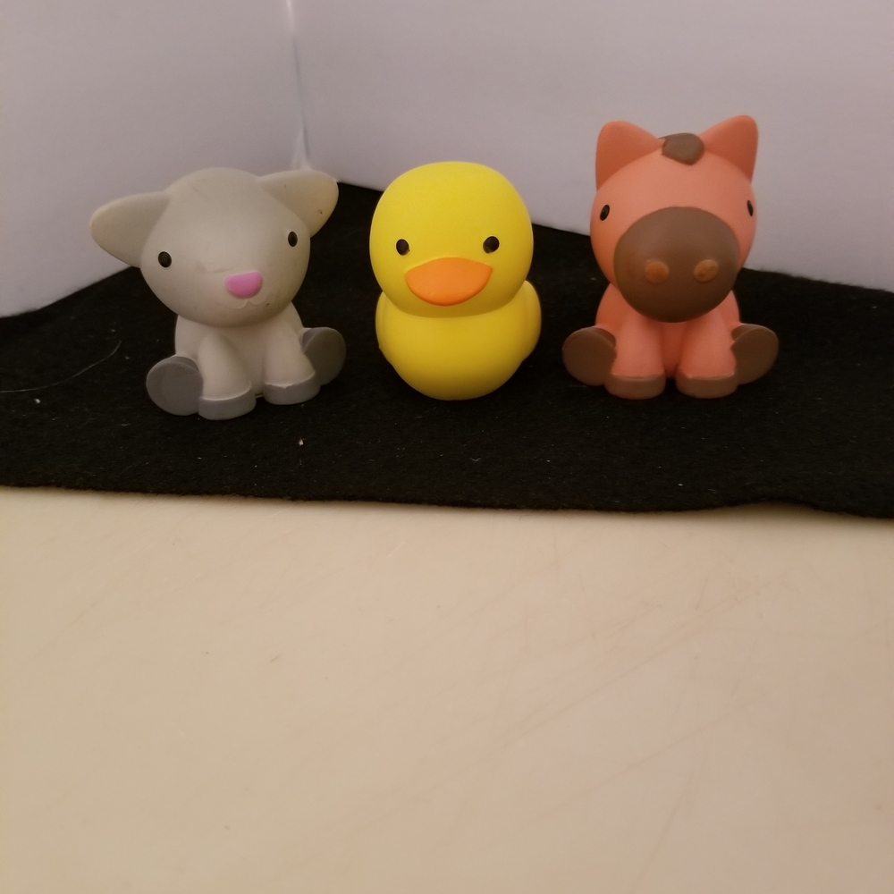 Rubber Toy Trio - Yellow, Gray, Peach Finger Puppets